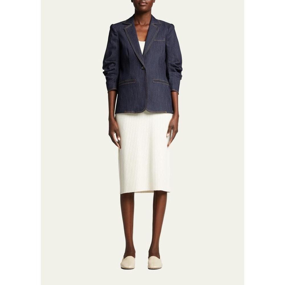Cinq a Sept Khloe Denim Blazer Dark Indigo Ruched 3/4 Sleeve Size 14